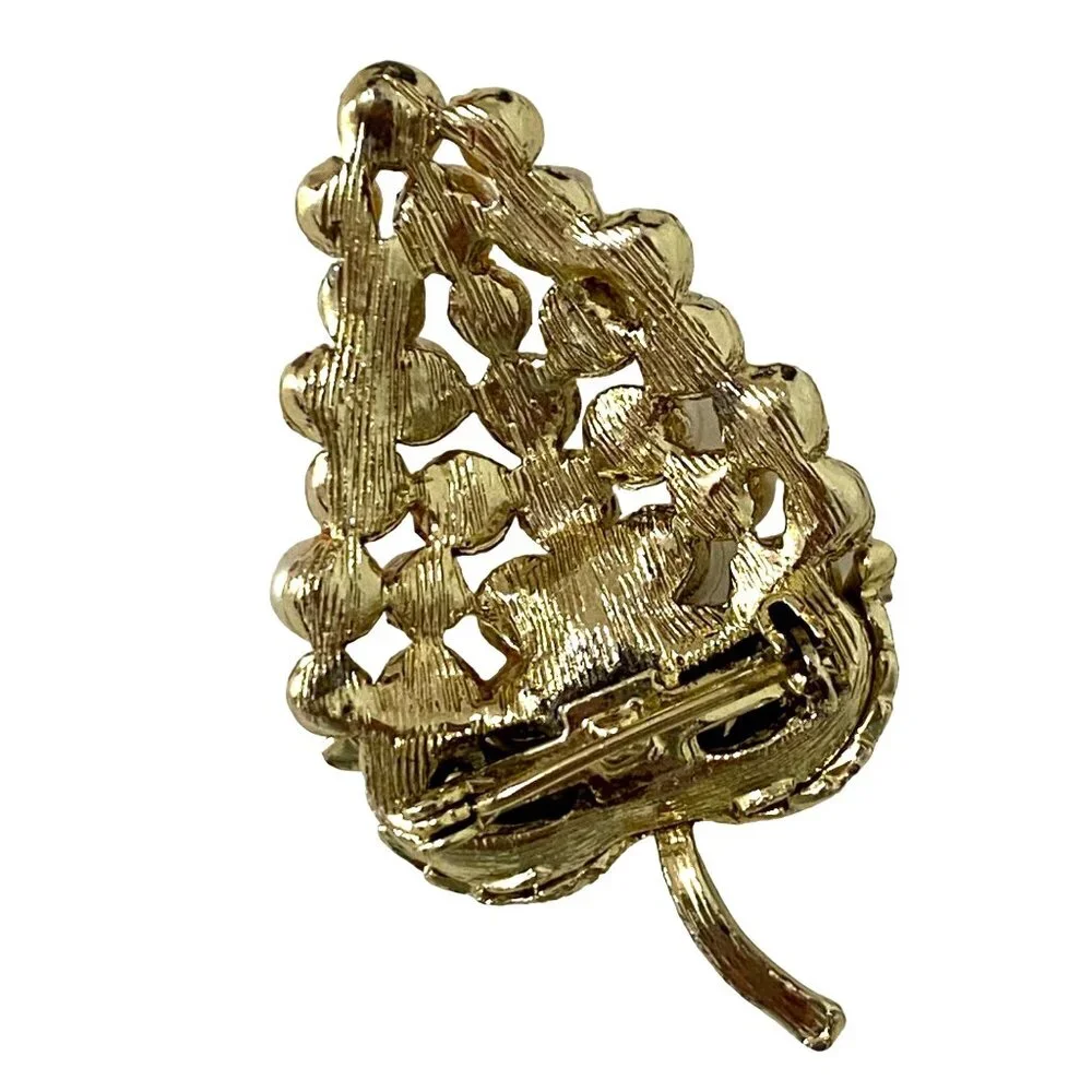 Vintage Gold‎ Tone Leaf Brooch with Faux Pearls 2